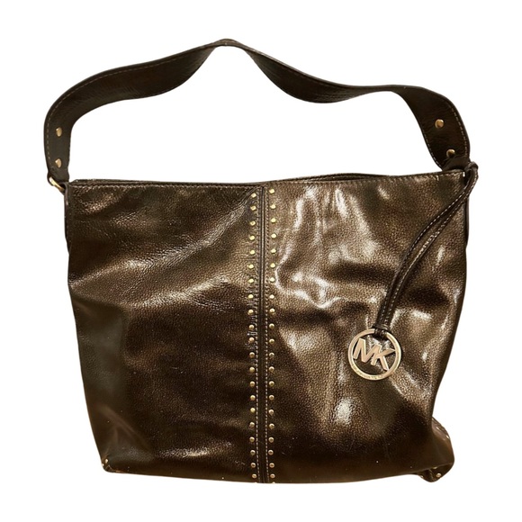 MICHAEL KORS Green Metallic Purse with Gold Studs - Picture 1 of 14